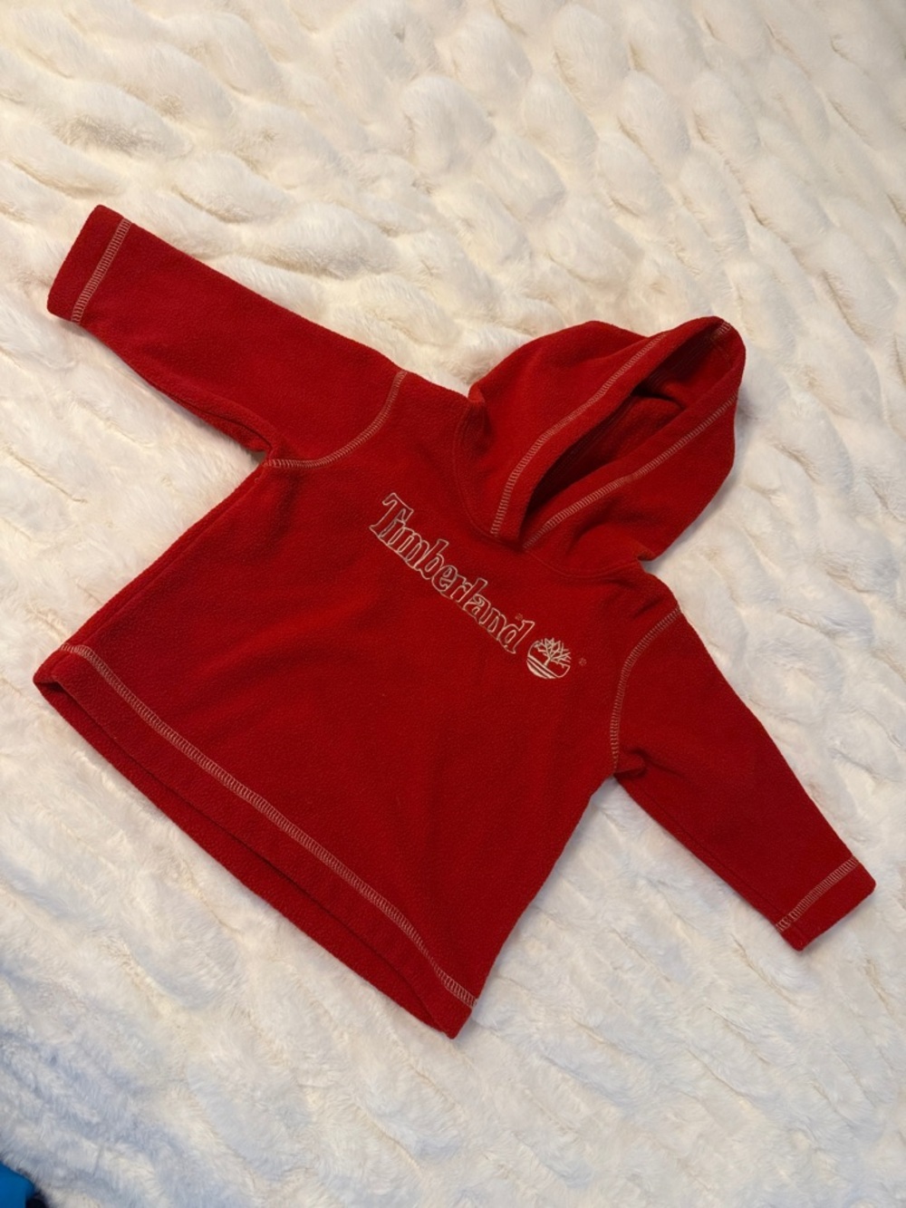 Size 12 mos VINTAGE Timberland Baby Red Hooded Fleece Sweatshirt with Logo A2